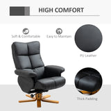 HOMCOM PU Leather Swivel Recliner Chair with Footstool, Wooden Base and Storage for Living Room, Black