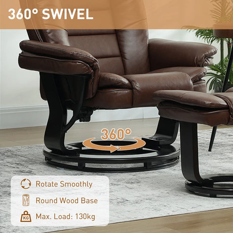 HOMCOM Faux Leather 135 Reclining Chair and Footstool - Brown