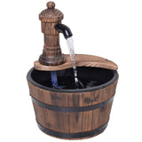 Outsunny Wood Barrel Patio Water Fountain Garden Decorative Ornament Water Feature with Electric Pump (Type A)