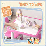 AIYAPLAY Height Adjustable Toddler Table and Chair Set, 3-Piece Children Activity Table w/ 2 Chairs for Playroom, Bedroom - Pink