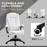 Vinsetto Massage Recliner Chair Heated Office Chair with Six Massage Points Linen-Feel Fabric 360 Swivel Wheels Cream White