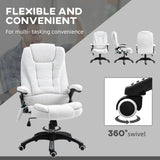 Vinsetto Massage Recliner Chair Heated Office Chair with Six Massage Points Linen-Feel Fabric 360 Swivel Wheels Cream White