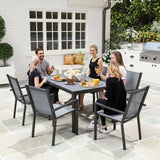 Outsunny Seven-Piece Garden Dining Set, with Plastic Wood-Top Table - Grey