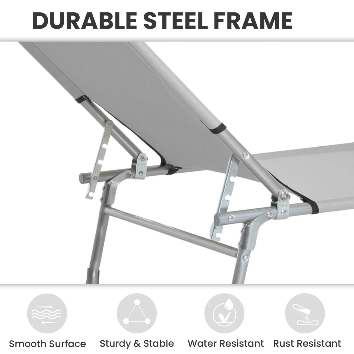 Outsunny Reclining Sun Lounger Chair Folding Camping Bed with 4-Position Adjustable Backrest, Grey
