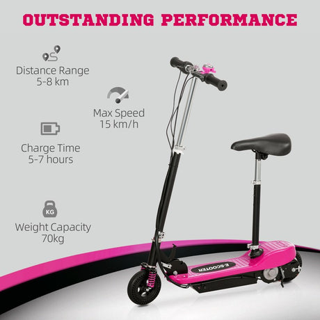 HOMCOM Steel Ride on Powered Scooter, Folding E-Scooter with Warning Bell, 15km/h Maximum Speed, for 4-14 Years Old, Pink