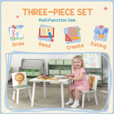 AIYAPLAY 3-Piece Toddler Table and Chair Set, Kids Table with 2 Chairs Set for Bedroom, Nursery, Playroom, Green