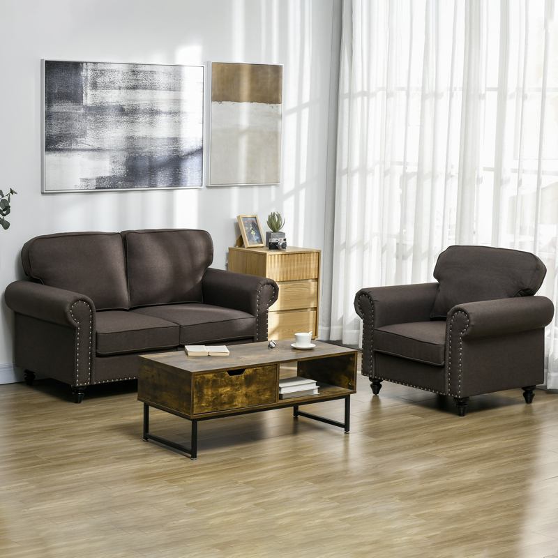 HOMCOM Two-Seater Mid-Century Sofa, with Pocket Springs - Dark Brown