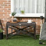 Outsunny PE Rattan Garden Side Table, Outdoor Coffee Table with X-Shape Frame, Mixed Brown