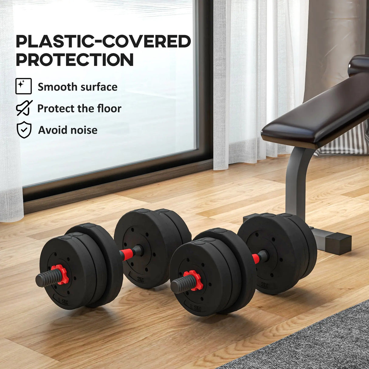 HOMCOM 20kg 2 IN 1 Adjustable Dumbbells Weight Set, Dumbbell Hand Weight Barbell for Body Fitness, Lifting Training for Home, Office, Gym, Black