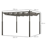 Outsunny 3 x 3(m) Garden Pergola with Retractable Roof and Magnetic Fixture, Outdoor Gazebo Pergola Kit Sun Shade Canopy, UPF30+, 80mm Metal Column, Grey