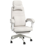 Vinsetto Linen-Look Office Chair, with 160 Reclining Back and Footrest - White