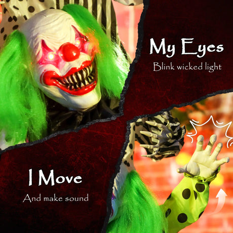 Outsunny Life Size Stackable Halloween Animated Clown with Red Light Up Eyes, Sound Activated Scary Halloween Decorations, Battery Operated, Indoor Party Props