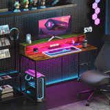 HOMCOM 120cm Computer Desk with LED Lights and Power Outlets, Gaming Desk with Monitor Stand, Computer Table with Remote for Home Office Study, Rustic Brown