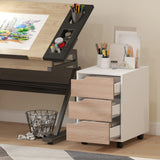 HOMCOM 3 Drawer Mobile File Cabinet, Vertical Filing Cabinet with Wheels for Home Office, Oak