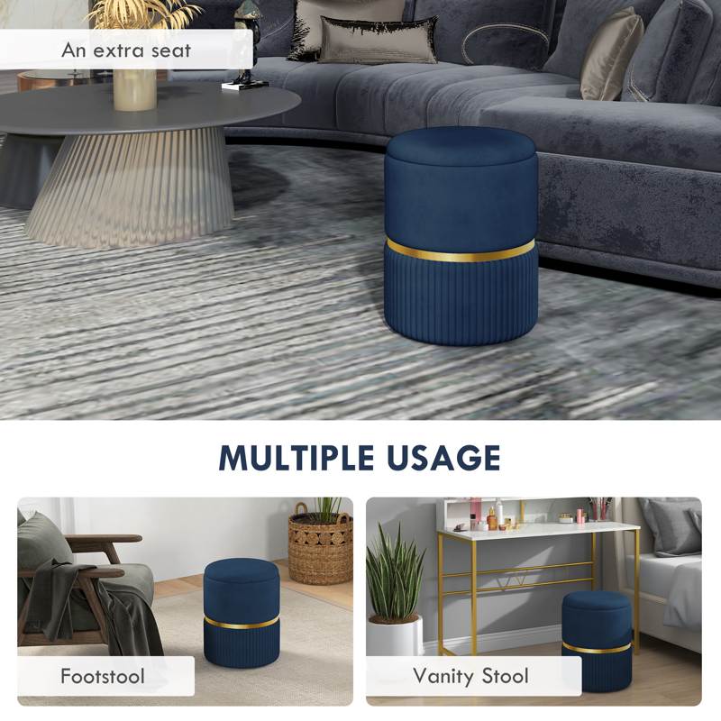 HOMCOM Velvet-Feel Storage Ottoman - Blue