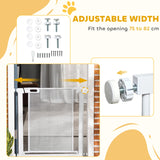 PawHut Pet Safety Gate, for Doorways, Staircases, Hallways, with 75-82cm Adjustable Width - White