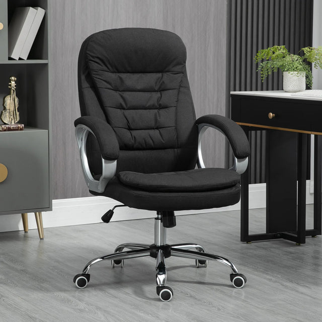 HOMCOM Office Chair Computer Chair Executive Office Chair with Height Adjustable, Comfortable Desk Chair for Home Office Fabric Black