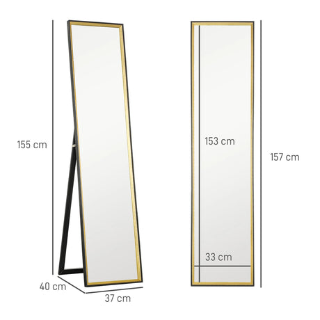HOMCOM 157 x 37cm Elegant Full-Length Mirror - Black/Gold-Tone