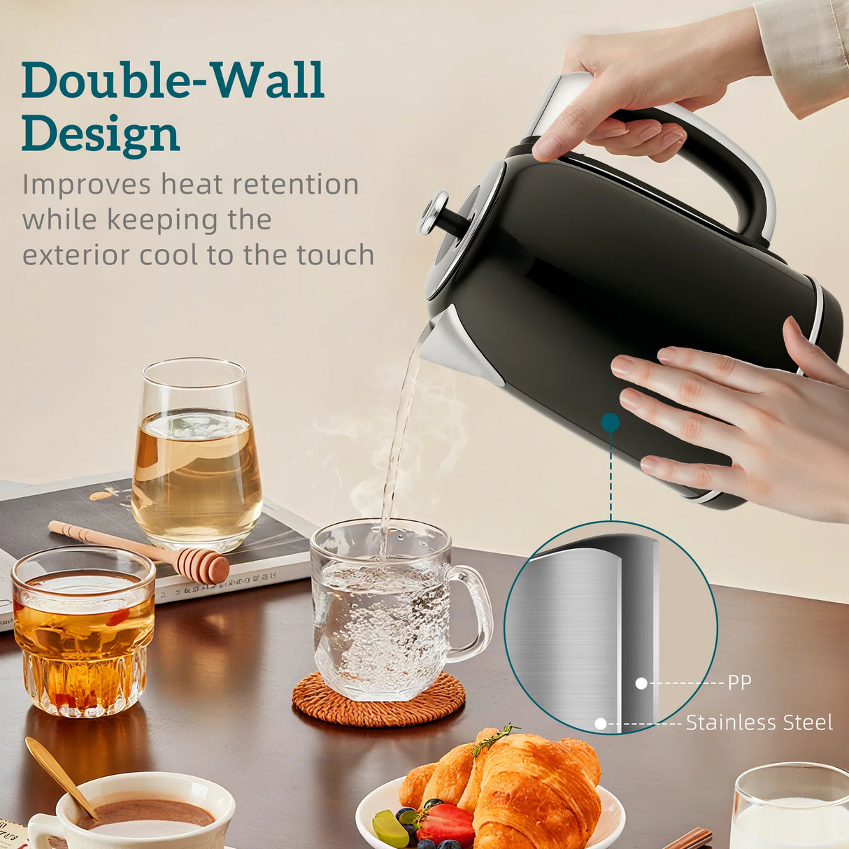 HOMCOM Polished Retro 40-100C Kettle and Toaster Set - Black