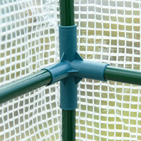 Outsunny Walk-In Lean to Wall Greenhouse with Windows and Doors, Outdoor Green House with 3 Tiers 4 Wired Shelves, 200L x 100W x 215Hcm, White