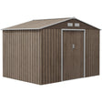 Outsunny 9 x 6ft Garden Metal Storage Shed, Outdoor Storage Tool House with Vents, Foundation and Lockable Double Doors, Brown