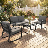 Outsunny 4 Piece Garden Furniture Set, Outdoor Sofa Set with Loveseat, 2 Armchairs, Coffee Table and Cushions