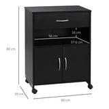 Vinsetto Printer Stand Mobile Printer Cabinet with Storage, Open Shelf, Drawer for Home Office, 60cm x 39cm x 80cm, Black