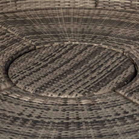 Outsunny Outdoor PE Rattan Garden Furniture with Cushioned, Patio Wicker Conversation Furniture Set, Round Daybed with Retractable Canopy, Coffee Table and Three Pillows, Dark Grey/Grey