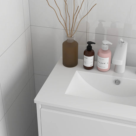 kleankin 600mm Bathroom Vanity Unit with Basin and Single Tap Hole, High Gloss White Floor Standing Bathroom Sink Unit with 2 Drawers for Cloakroom
