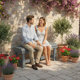 Outsunny Wooden Outdoor Bench, 2 Seater Garden Bench, Backless Patio Bench with Slatted Curved Seat, Grey Embossed Finish