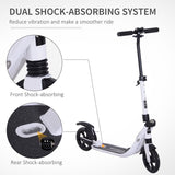 HOMCOM Folding Kick Scooter Hight-Adjustable Urban Scooter w/ Rear Brake, Double Shock Absorption System & 2 Big Wheels, For 14+ Teens Adult, White