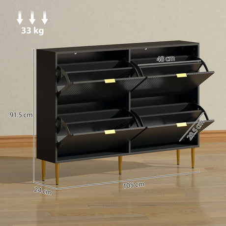 HOMCOM Elegant Four-Drawer Shoe Cabinet - Black