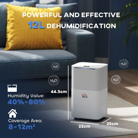 HOMCOM 12L/Day 2000ML Portable Quiet Dehumidifier for Home Laundry Room Bedroom Basement, Electric Moisture Air De-Humidifier with 3 Modes