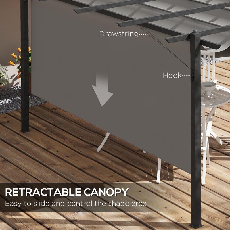 Outsunny 4 x 3(m) Aluminium Pergola with Retractable Roof, Garden Gazebo Canopy Shelter for Outdoor, Patio, Grey