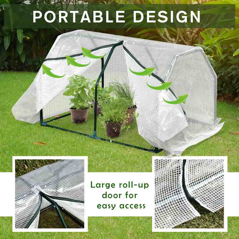 Outsunny Mini  Greenhouse Grow House PVC Cover Steel Frame White 99L x 71W x 60H cm