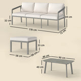 Outsunny 3 Piece Garden Dining Set, Outdoor Patio Furniture with 3 Seater Sofa, Footstool, Coffee Table and Cuhsions