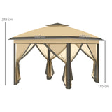 Outsunny 3.3 x 3.3m Pop Up Gazebo, Double Roof Foldable Canopy Tent with Zipped Mesh Sidewalls, Height Adjustable and Carrying Bag, Event Tent for Patio Garden, Beige