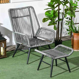 Outsunny String Rattan Armchair and Footstool Set, with Cushions - Grey