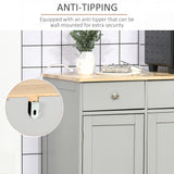 HOMCOM Sideboard with Rubberwood Top and Adjustable Shelves for Dining Room, Kitchen - Grey