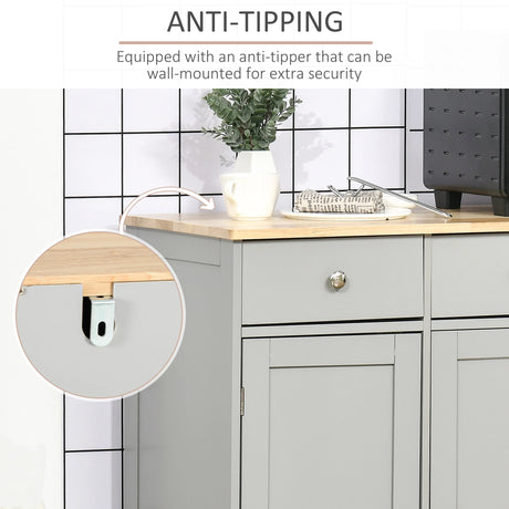 HOMCOM Sideboard with Rubberwood Top and Adjustable Shelves for Dining Room, Kitchen - Grey