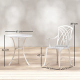 Outsunny 3 Pieces Garden Bistro Set, Cast Aluminium Outdoor Dining Set with 2 Chairs and Round Table with Parasol Hole, White