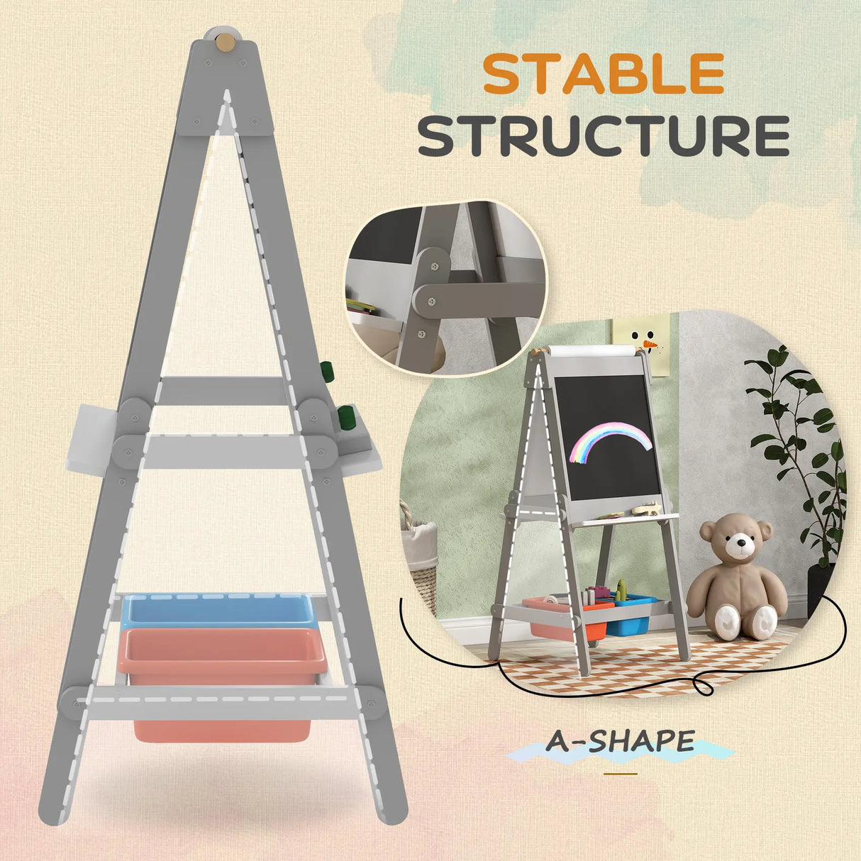 AIYAPLAY Art Easel for Kids with Paper Roll, Double-Sided Painting Easel with Chalkboard, Whiteboard