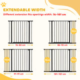 PawHut Dog Gate Pet Safety Gate Stair Barrier Pressure Fit Adjustable 76-82/86-97/101-107 cm, Black