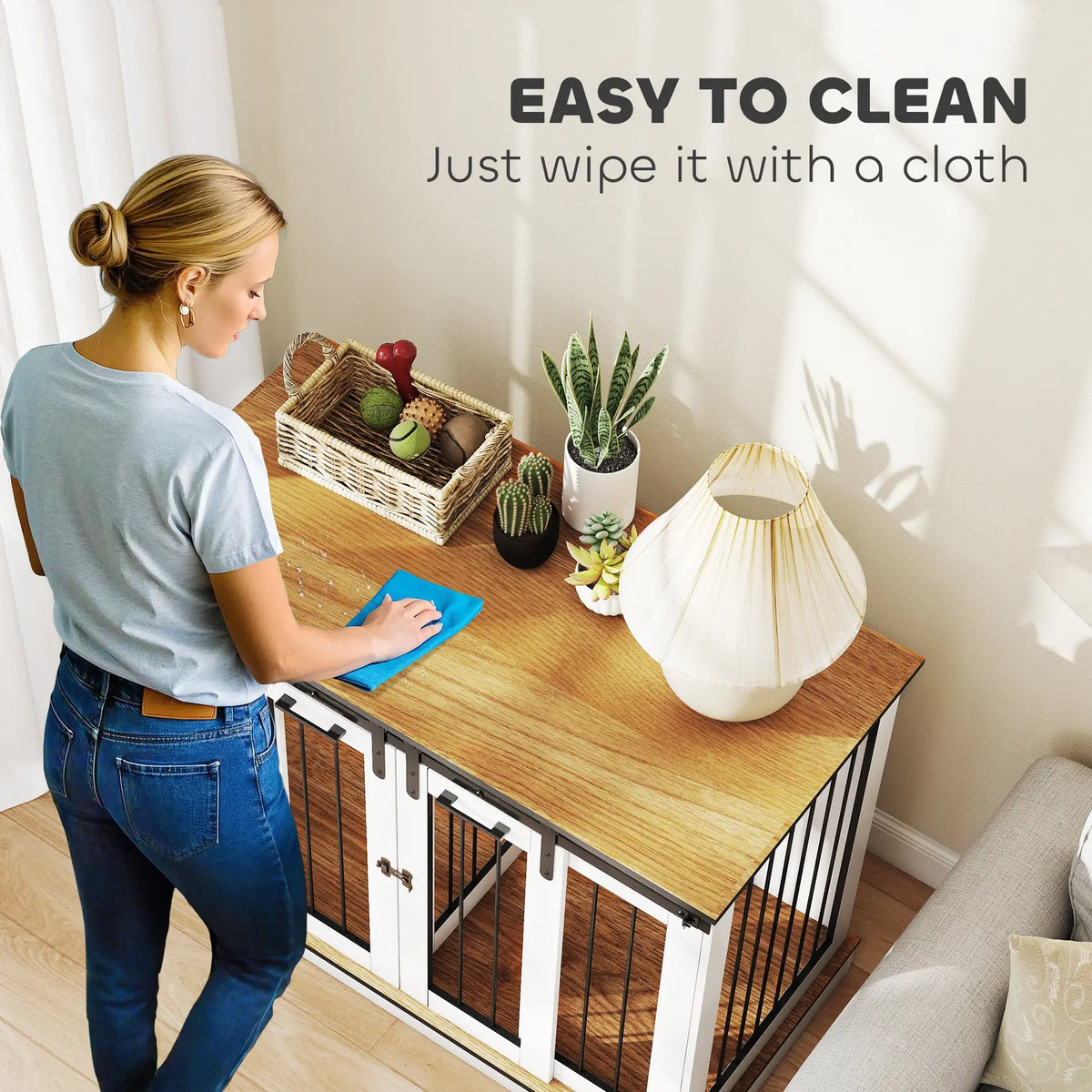 PawHut Dog Crate Furniture for Large Dogs, Double Dog Cage for Small Dogs