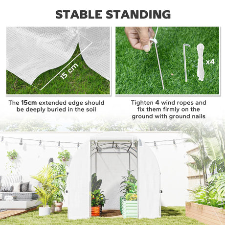 Outsunny Walk-in Polytunnel Greenhouse Green House with Roll-up Sidewalls, UV-resistant PE Cover, 3 x 2 x 2m, White