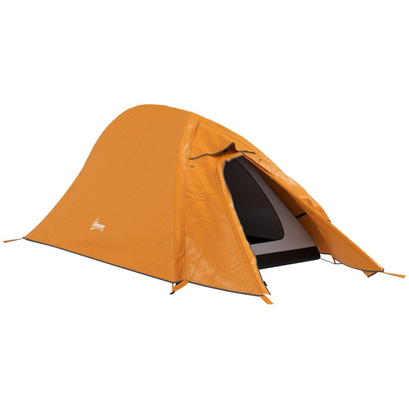 Outsunny Double Layer Camping Tent, 1-2 Man Backpacking Tent with Carry Bag, 2000mm Waterproof and Lightweight, Orange