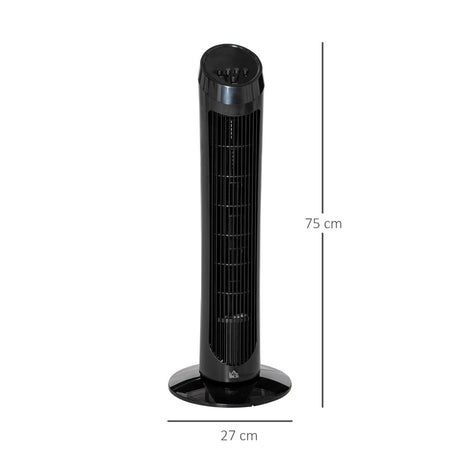 HOMCOM Tower Fan for Bedroom Cooling, 30 Inch Electric 70° Oscillating Fan with 3 Speed Settings, Standing Floor Fan for Home Office Indoor, Black