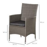 Outsunny 2 Pieces Outdoor PE Rattan Dining Chairs Set with Cushion, Garden Armchair with Armrests, High Backrest, Metal Frame Patio Wicker Furniture, Grey
