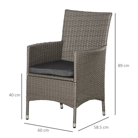 Outsunny 2 Pieces Outdoor PE Rattan Dining Chairs Set with Cushion, Garden Armchair with Armrests, High Backrest, Metal Frame Patio Wicker Furniture, Grey