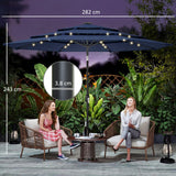 Outsunny 2.8 m Garden Parasol Umbrella with LED Solar Light, Parasol Cover, 3 Tier Outdoor Table Market Patio Umbrella, Navy Blue